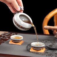 尚帝 黑檀茶盘乌金石功夫茶具套装四合一家用整套大号石头茶台 八仙过海龙珠11入智能旋转电热炉套装