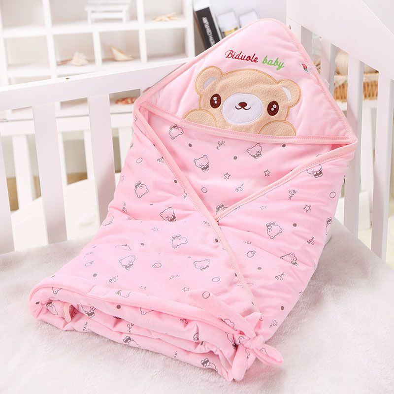 初生婴儿抱被冬季新生儿包被薄棉宝宝用品抱毯小孩春秋款包巾襁褓粉色
