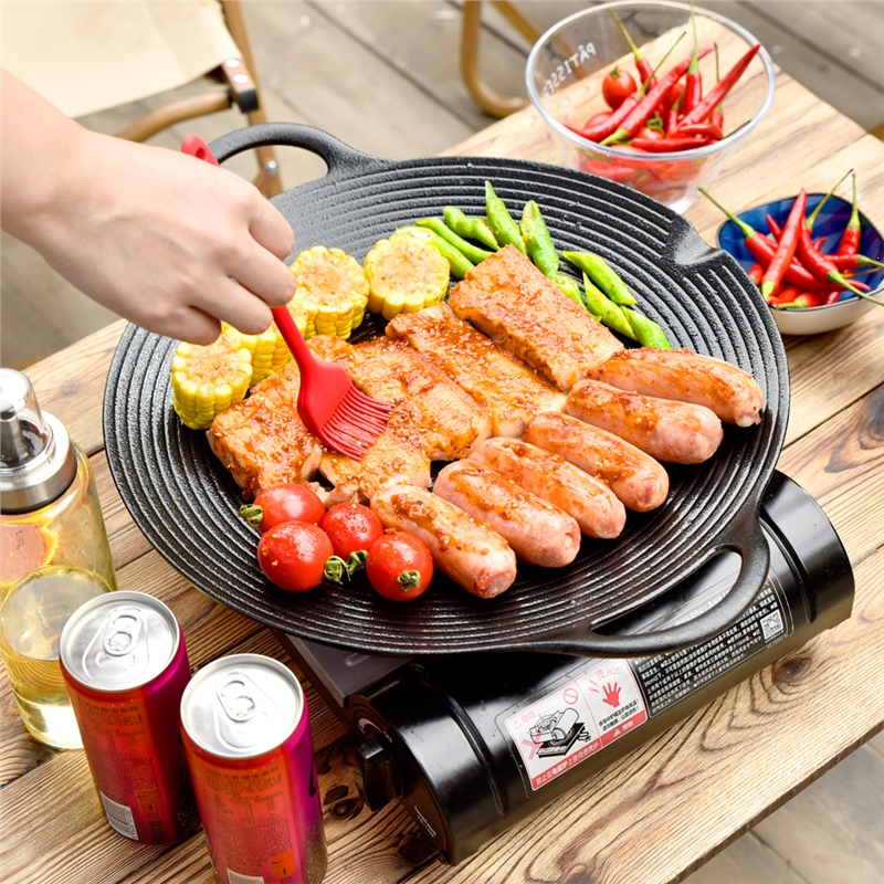 符象烤盘铸铁户外卡式炉烤肉盘家用电磁炉煤气灶烤肉锅大号铁板烧