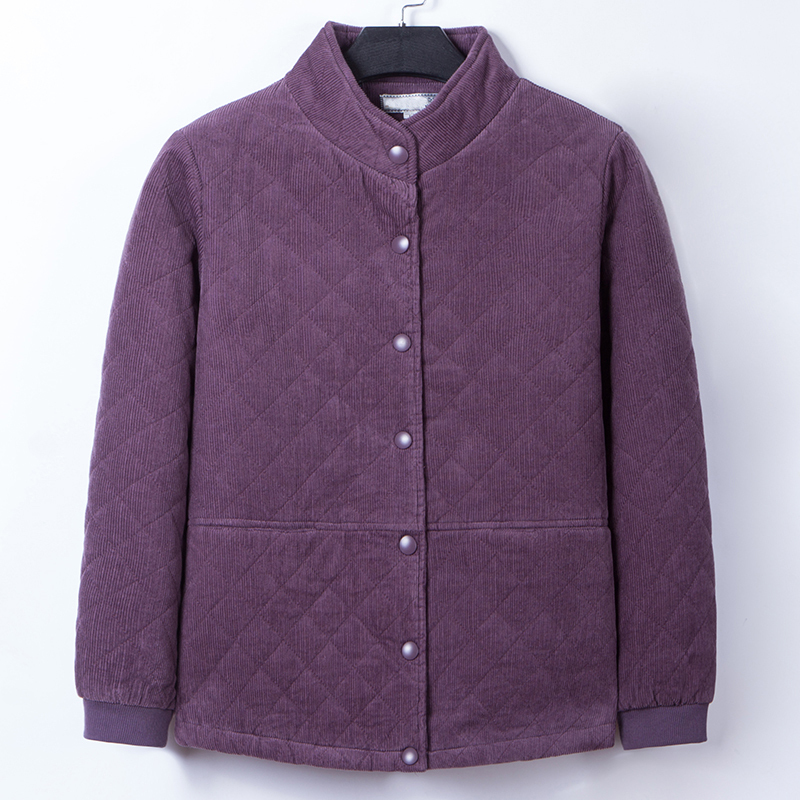 艳如飞中老年薄棉衣女短款加肥加大中年人春秋薄棉袄妈妈夹棉灯芯绒