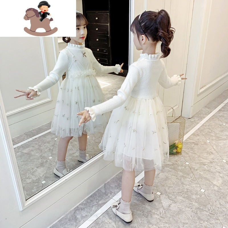 yuebin女童针织连衣裙春秋冬装洋气公主裙儿童毛线衫小女孩长袖毛衣