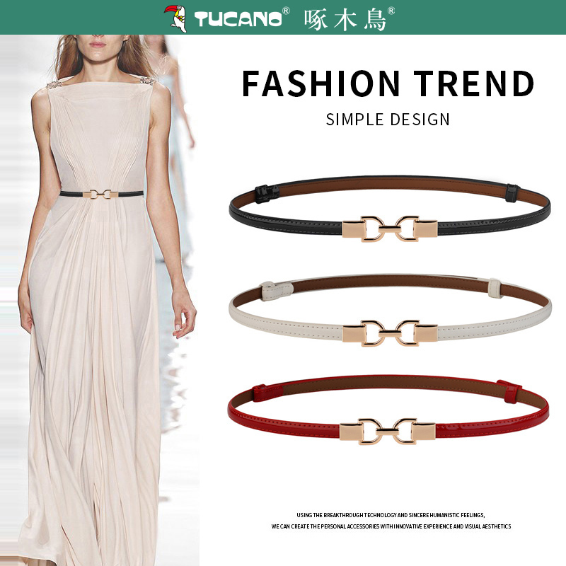 啄木鸟皮带女细腰带真皮配连衣裙子收腰时尚装饰牛皮皮带女士腰链