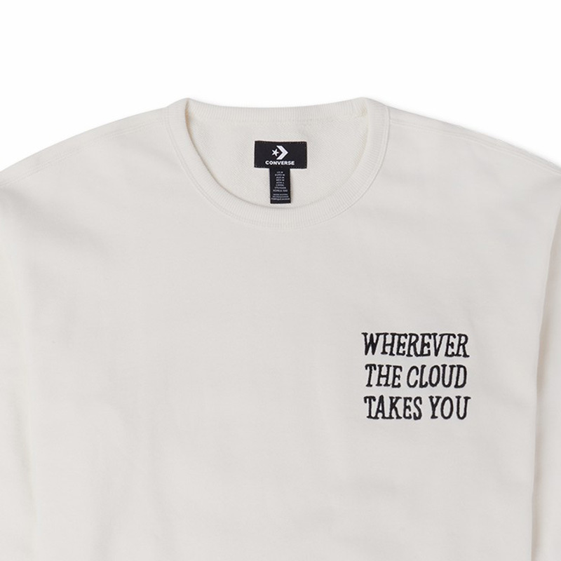 Converse Logo字母彩虹刺绣圆领宽松卫衣 男款 白色 10025828-A01