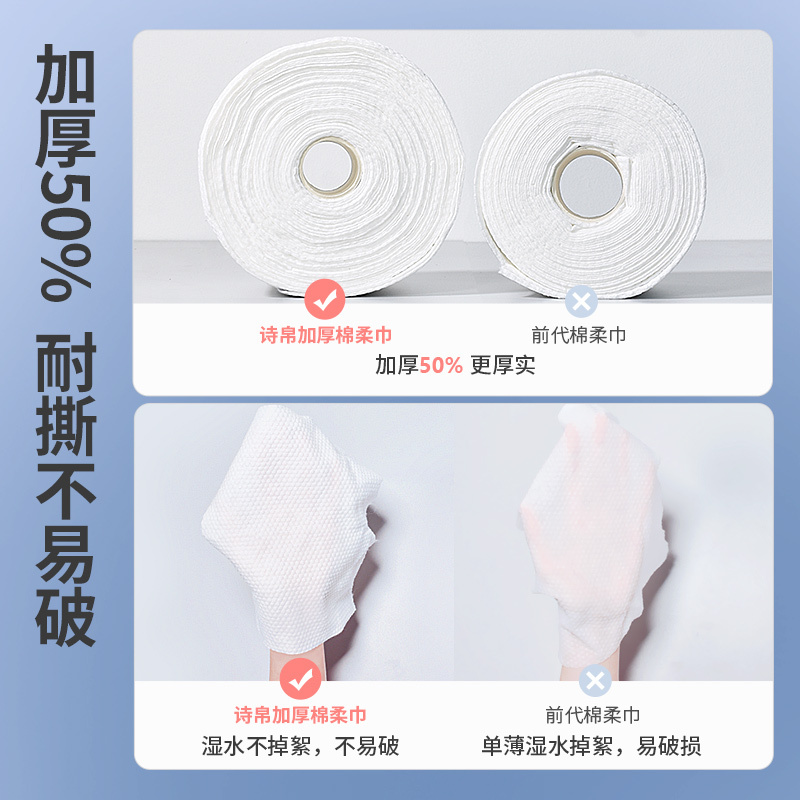 [3包装]诗帛(Poetic Silk)一次性洗脸巾女棉柔洁面巾卷筒式无菌美容擦脸化妆棉巾加厚
