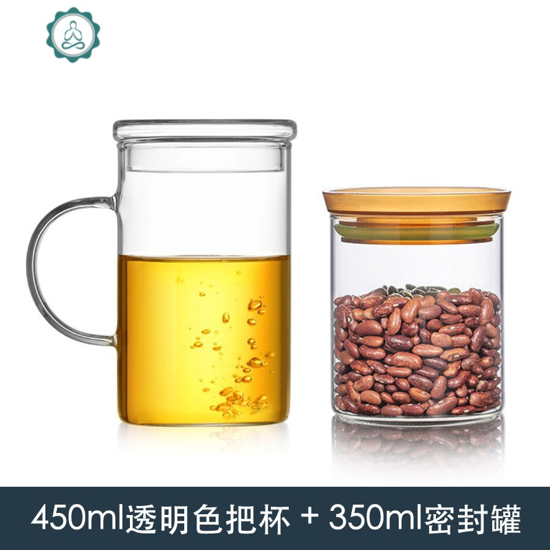 耐高温绿茶家用带盖透明水杯办公室茶杯大号ml玻璃杯