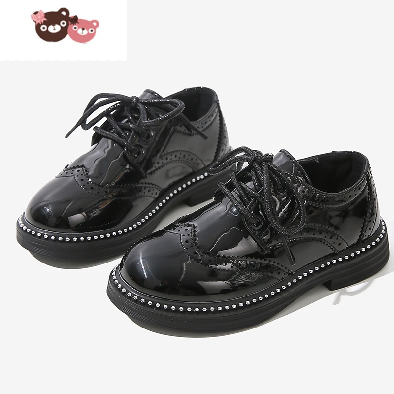 绿彩虹光儿童皮鞋白色男童演出服皮鞋软底亮面系带小皮鞋帅气英伦童