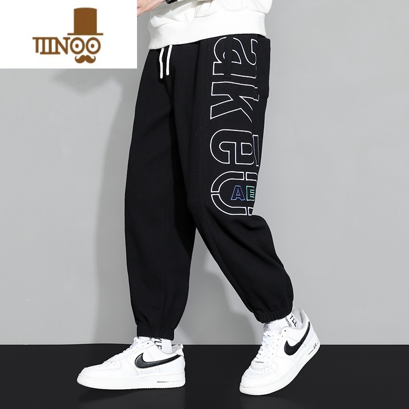 YANXU裤子男潮流宽松束脚运动裤加肥加大码男裤胖子男装休闲长裤潮