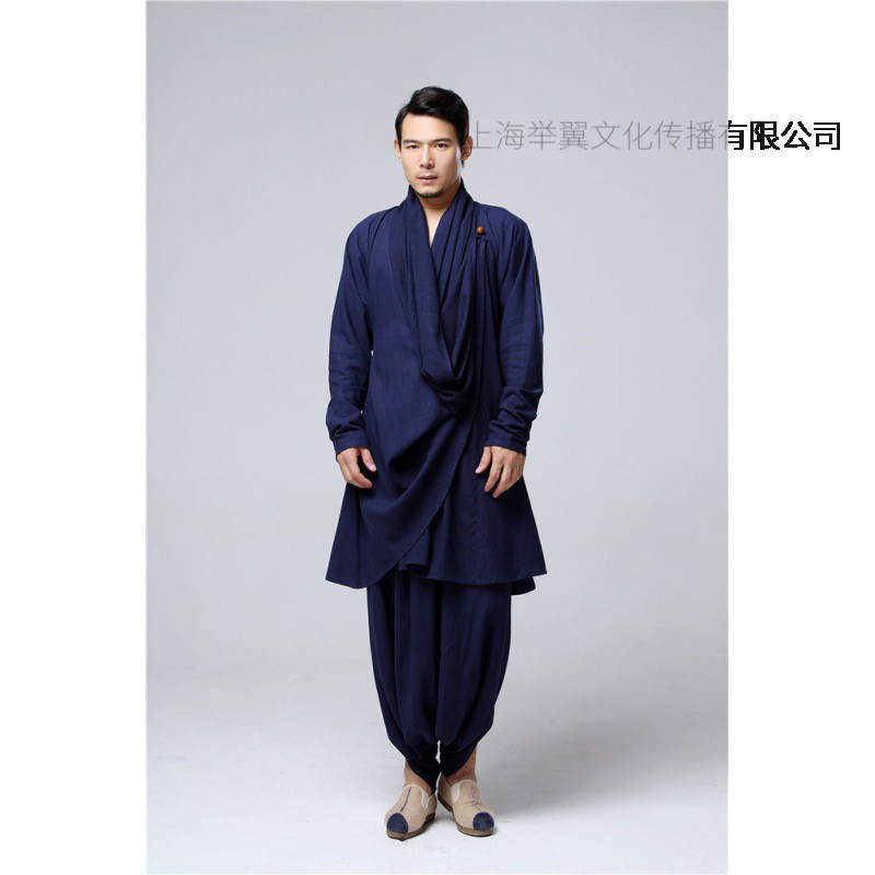 举翼王子棉麻套装太及服禅茶服套装修身长款中国风男装高清大图