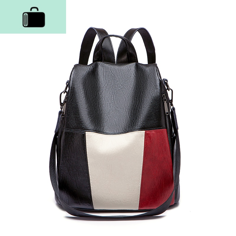 皮双肩包女2020新款潮时尚百搭简约大容量牛皮女士旅行防盗背包NEW LAKE 拼色