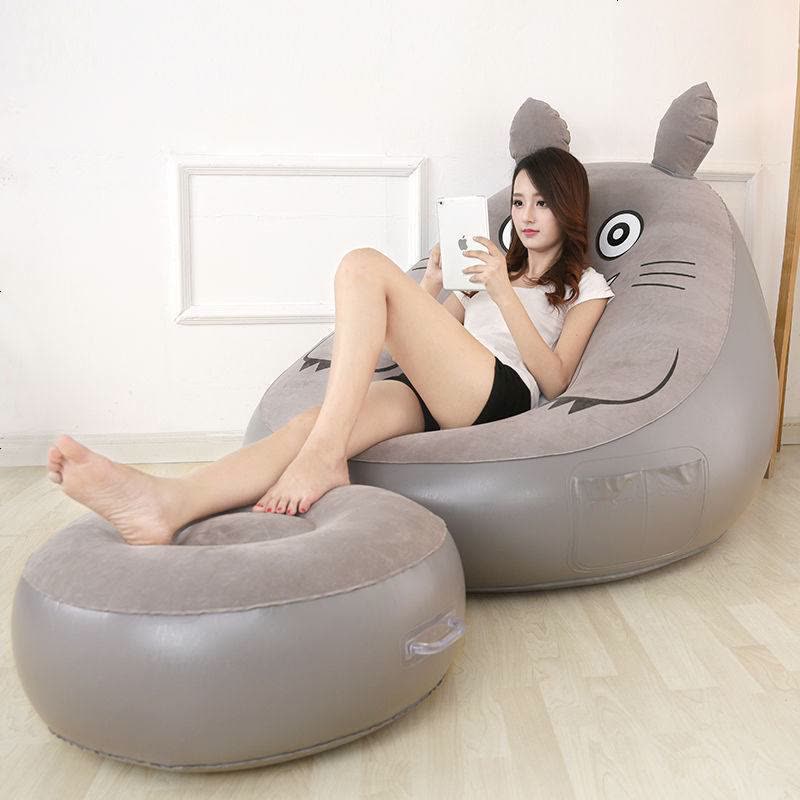 买一送四懒人时尚休闲龙猫充气沙发床可爱创意午休椅可折叠榻榻米 龙猫单个沙发+充气泵图片
