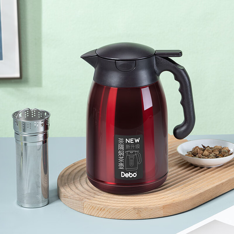 德铂(Debo)威拉德316不锈钢焖茶保温壶大容量保温壶1.6lDEP-856酒红色