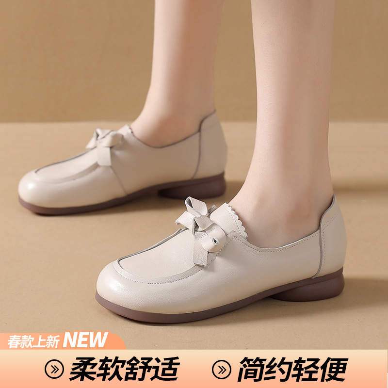 2025春秋季新款乐福鞋平底女复古女式皮鞋真皮休闲舒适软底豆豆鞋