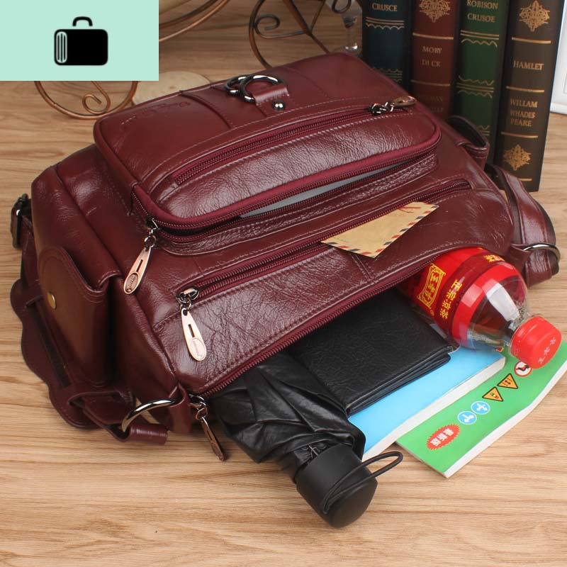 真皮斜挎包中年女士单肩包头层牛皮女包软皮妈妈包挎包小方女包包NEWLAKE高清大图