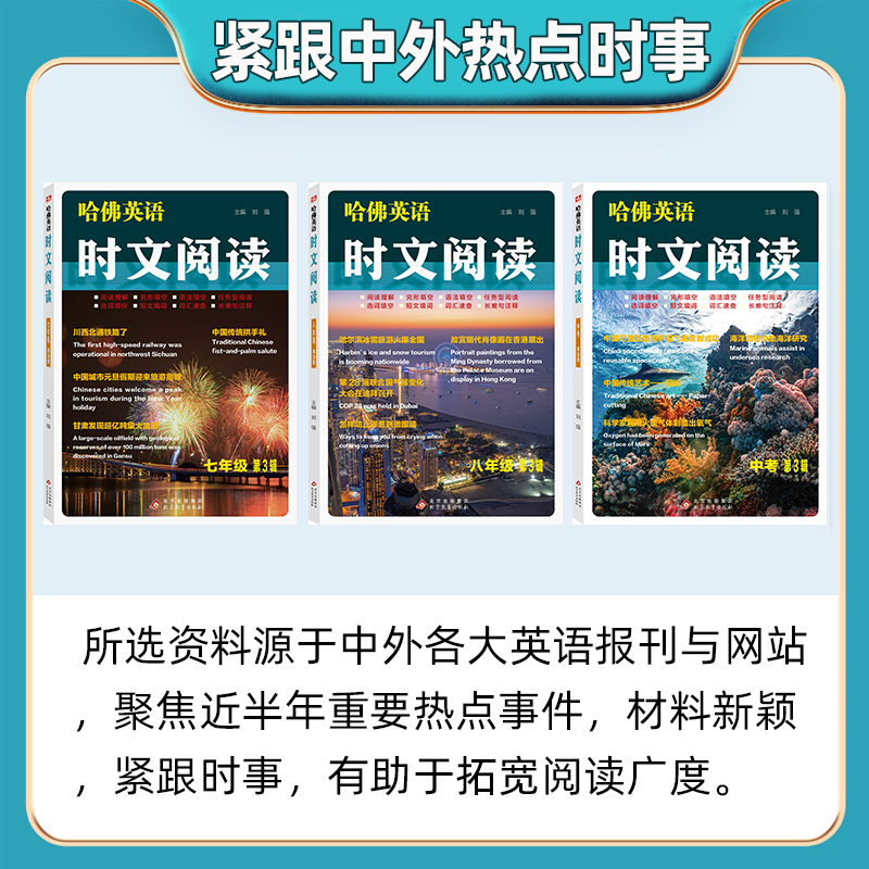 时文阅读❤️九年级B版 [正版]2025哈佛英语时文阅读七年级A版B版八年级九年级上册下册第三辑3初一二三初中阅读理解完