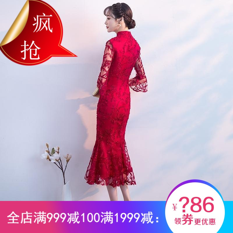城市骆驼婚纱 礼服 旗袍旗袍式敬酒服18新款夏季中长款中国风红色新娘结婚鱼尾礼服裙女 价格图片品牌报价 苏宁易购兴淘鞋服专营店