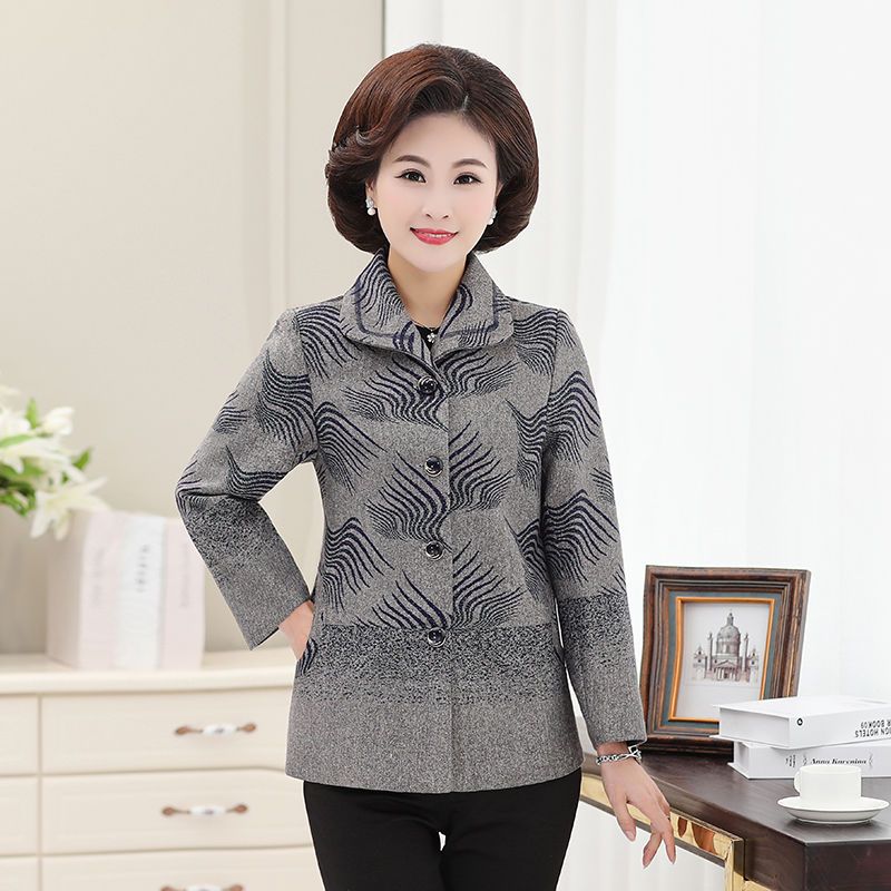 中老年女装春秋装外套妈妈装老年人长袖毛呢5060岁老人宽松上衣