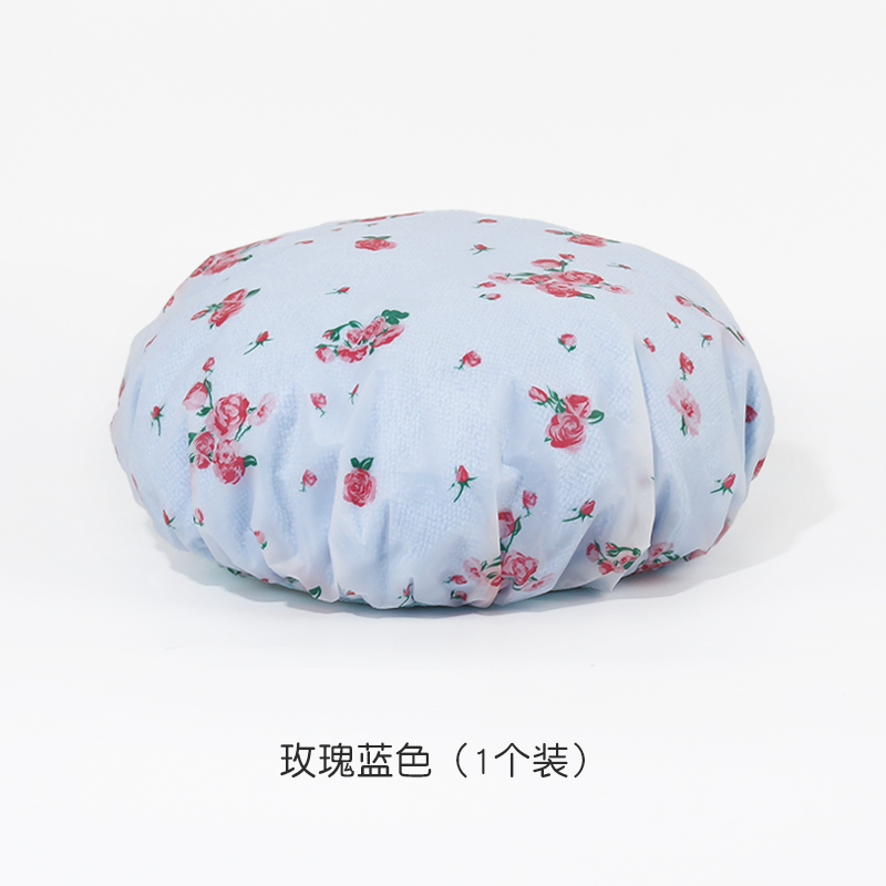 浴帽防水成人女款三合一淋浴洗澡沐浴帽女可爱厨房帽子防油帽批发 三维工匠 玫瑰蓝(1个装)高清大图