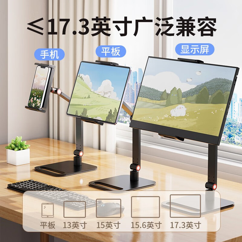 ZJLQ便携显示器显示屏支架拍摄直播手机桌面平板支架游戏专用-银色 单臂桌面夹式款高清大图