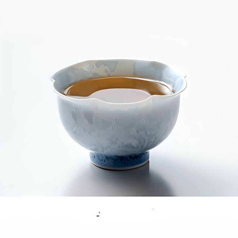 四时烟火 结晶窑变花口主人杯单杯陶瓷品 冰晶蓝-花口杯-简装80ML高清大图