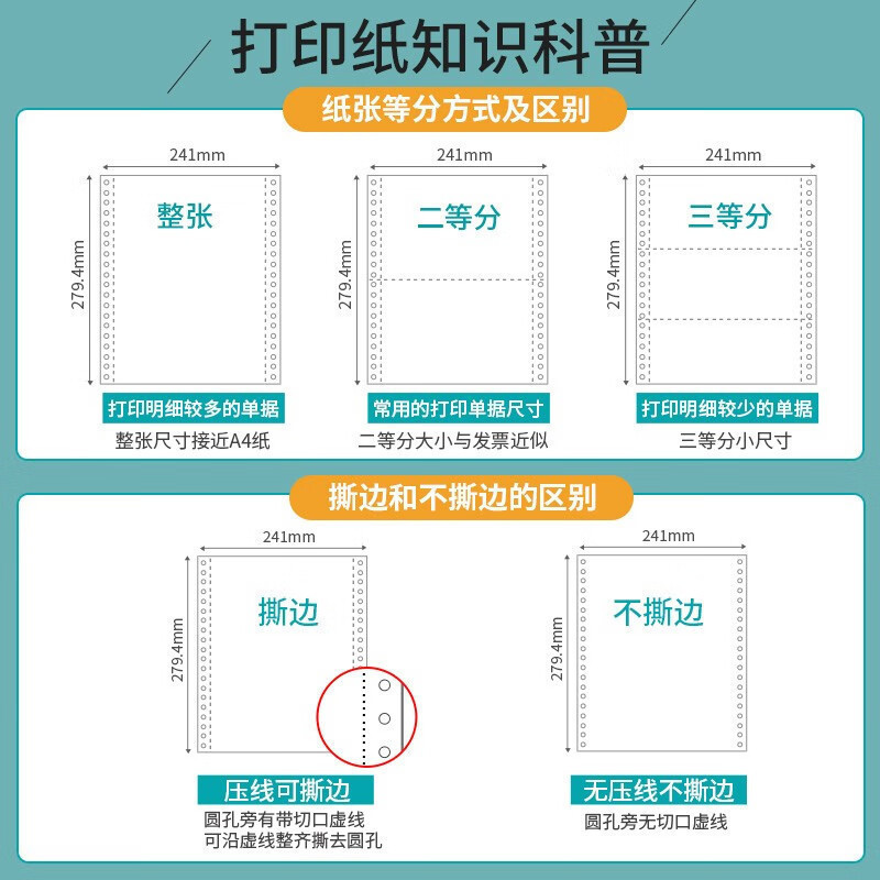 新绿天章打印纸五联整张针式打印纸 不撕边1000页241-5(彩) 241*279mm高清大图