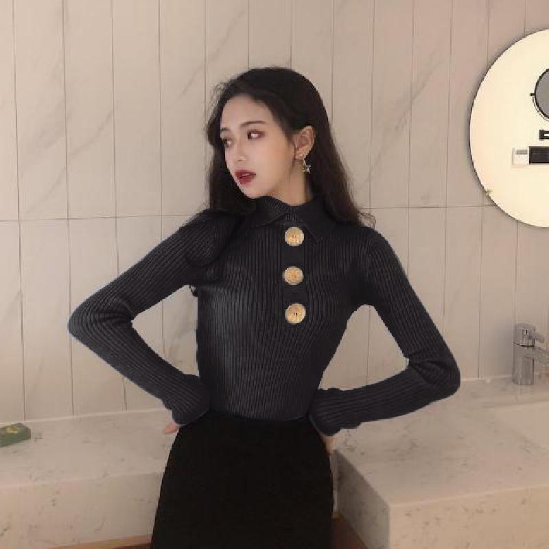 加厚包芯纱chic翻领针织衫长袖打底衫秋冬女韩版百搭修身显瘦内搭 莎丞 黑色【厚款】 S