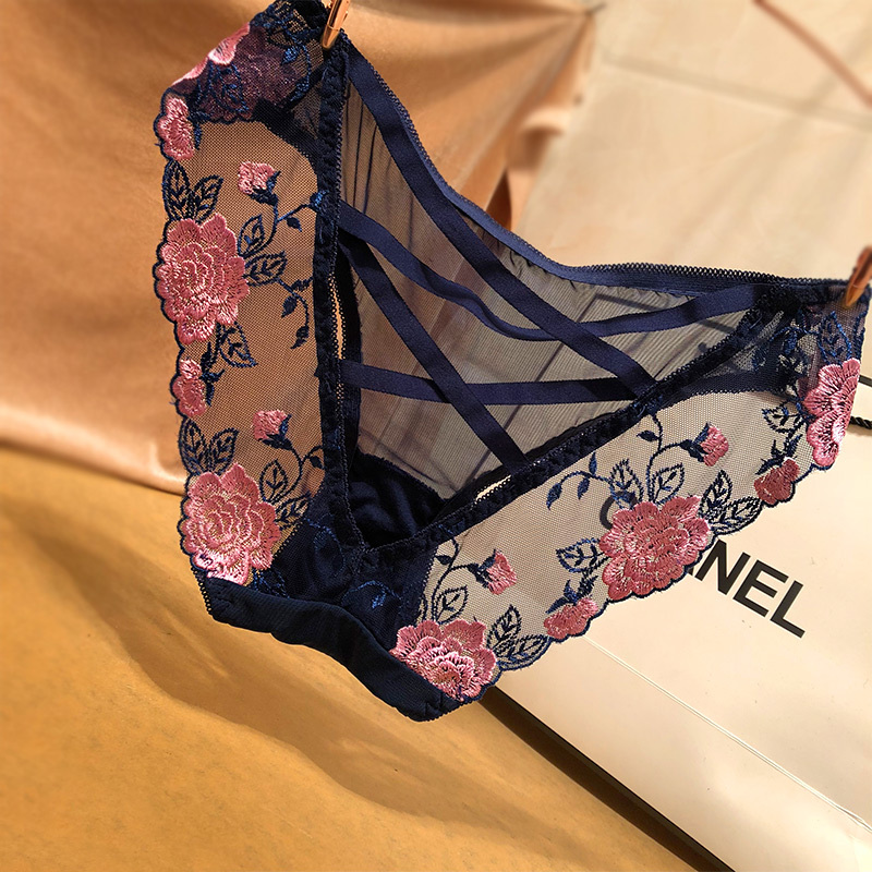 suntek性感蕾丝女士内裤诱惑透明透视刺绣花朵包臀内裤女轻薄网纱