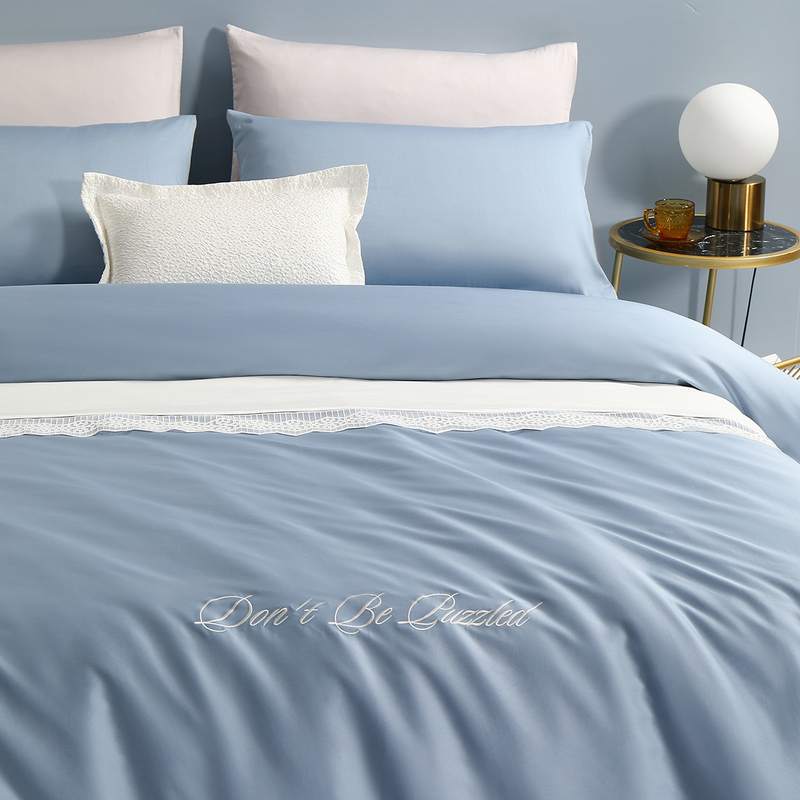 水星家纺60s长绒棉贡缎刺绣四件套全棉床单被套纯棉枕套单双人套件