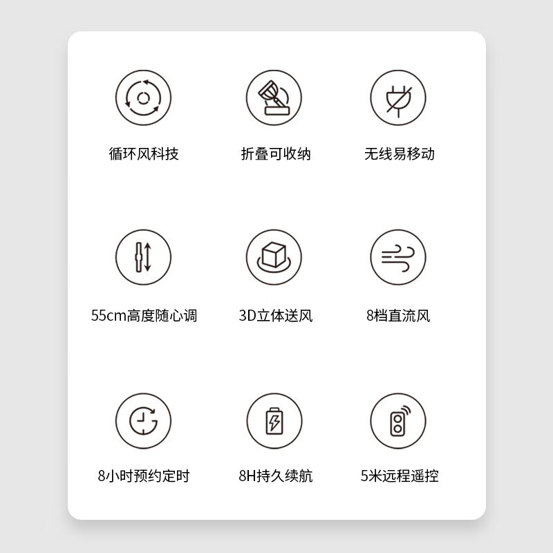 艾美特(AIRMATE)潘多拉循环扇无线折叠充电家用电风扇遥控定时落地扇免安装CA18-RD49 白色高清大图