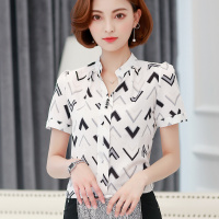 情娇婷(QINGJIAOTING)短袖衬衫女2021夏装新品韩版雪纺衫女士碎花小衫遮肚子修身显瘦上衣