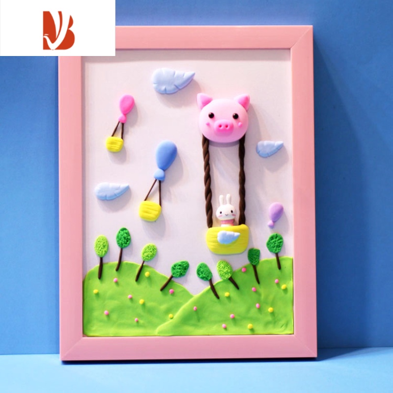 三维工匠儿童diy超轻粘土相框画材料包 亲子活动彩泥立体画圣诞节礼物