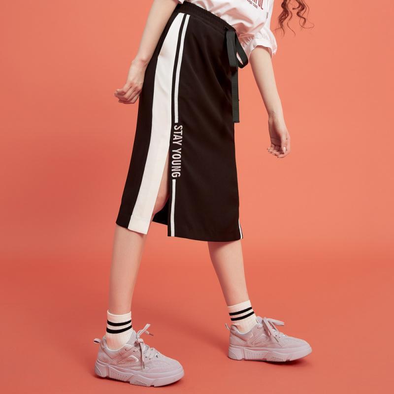 2]美特斯邦威半身裙女新款夏季港味复古运动风半裙时尚刺绣织带裙子