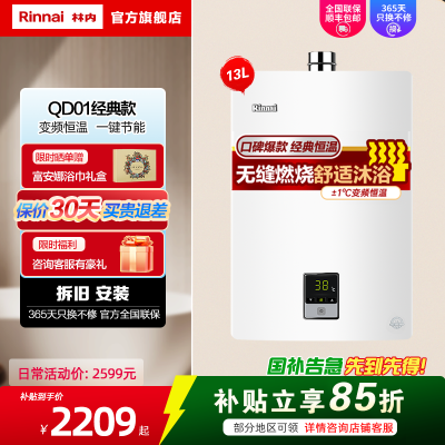 Rinnai/林内 13升燃气热水器家用强排式恒温天然气13QD01