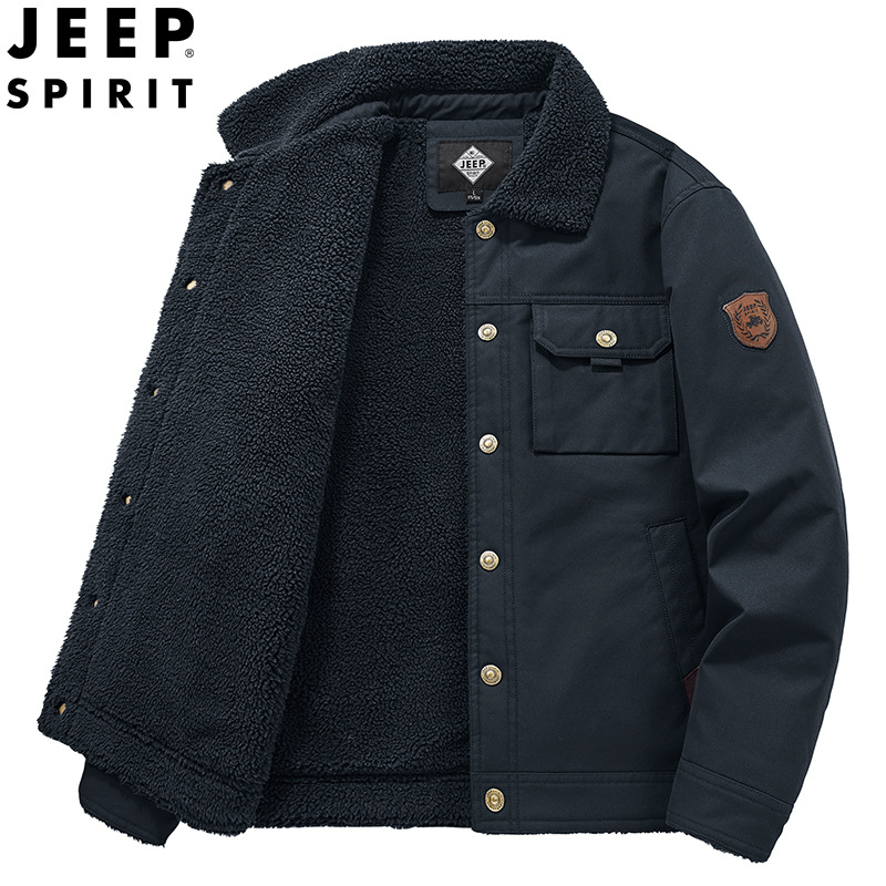 JEEPSPIRIT吉普保暖棉衣男士外套棉服男装加厚加绒棉袄_226 M 黑蓝色