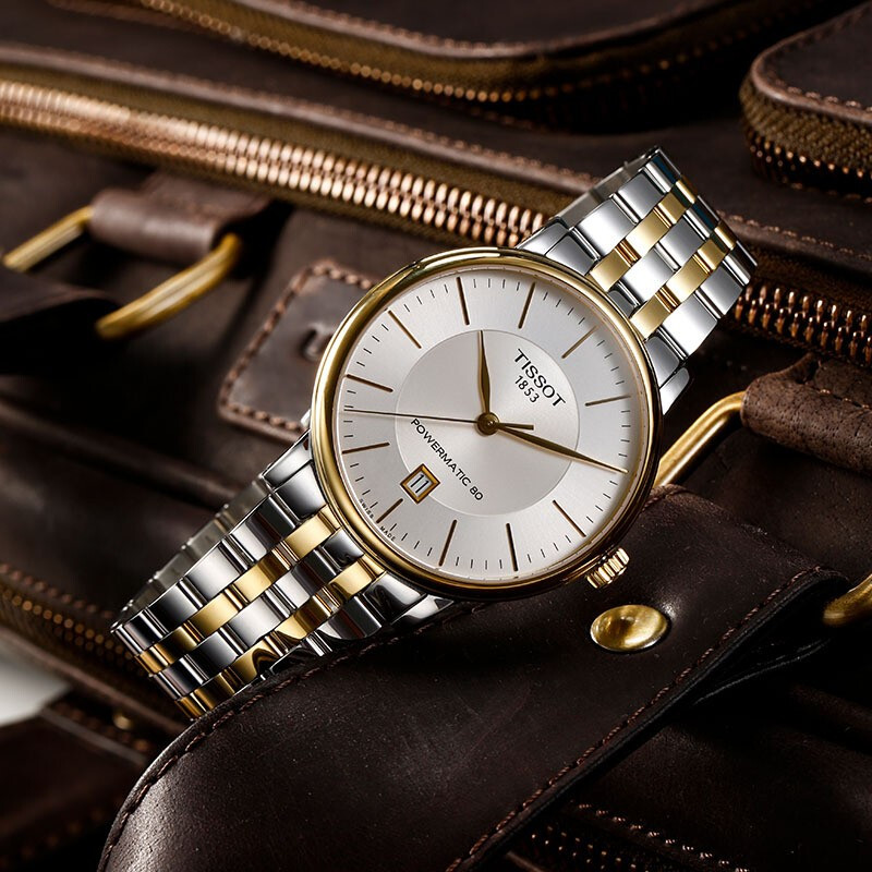 天梭tissot瑞士手表卡森臻我系列自动机械男士腕表银盘钢带t