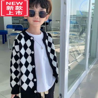 可莉允春秋季男童开衫毛衣炸街童装儿童韩版宝宝中大童针织外套潮流马甲