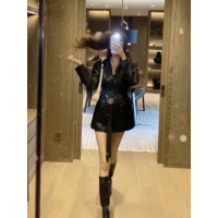 艳如飞秋冬中长款皮衣西装裙女修身气质风衣连衣裙收腰腰带长袖洋气外套风衣