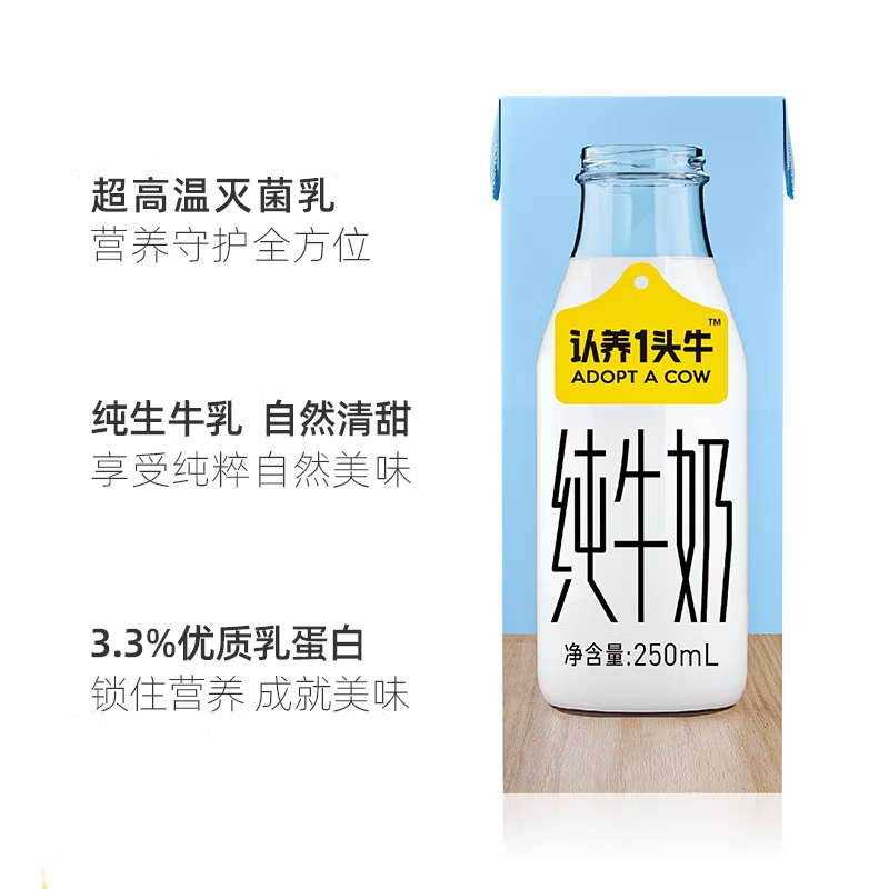 认养一头牛纯奶250ml利乐砖线上款12入一提装高清大图
