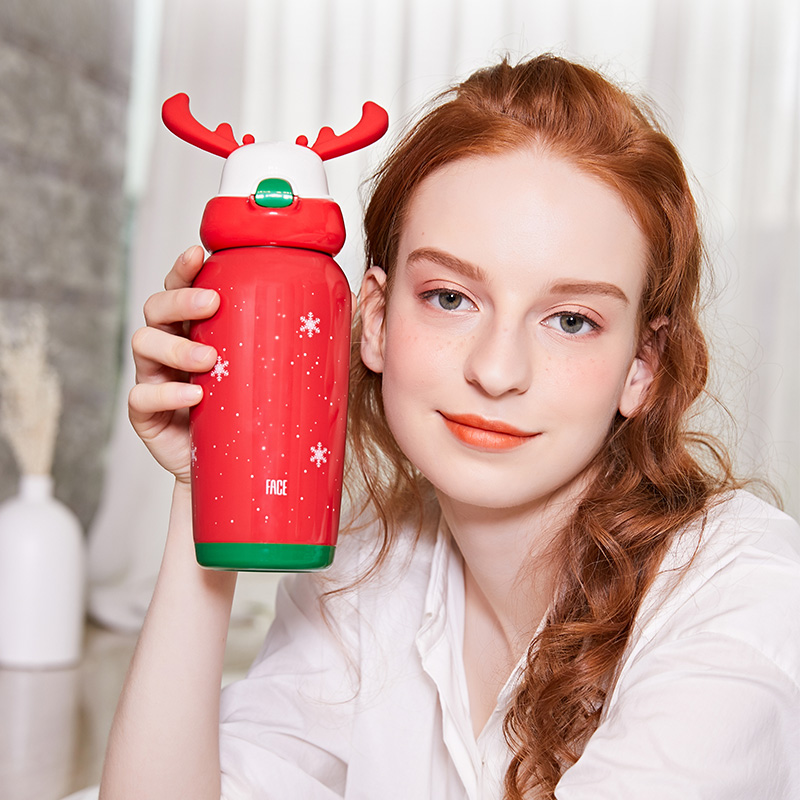 Face儿童保温杯带吸管创意个性潮流小学生幼儿园可爱水杯子