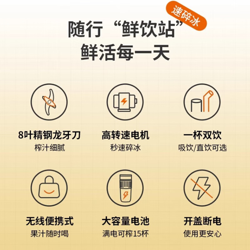 九阳(Joyoung)小型水果榨汁机无线便携榨汁杯350ML多功能可碎冰电动榨水果汁杯家用可充电式榨汁桶L4-LJ525高清大图