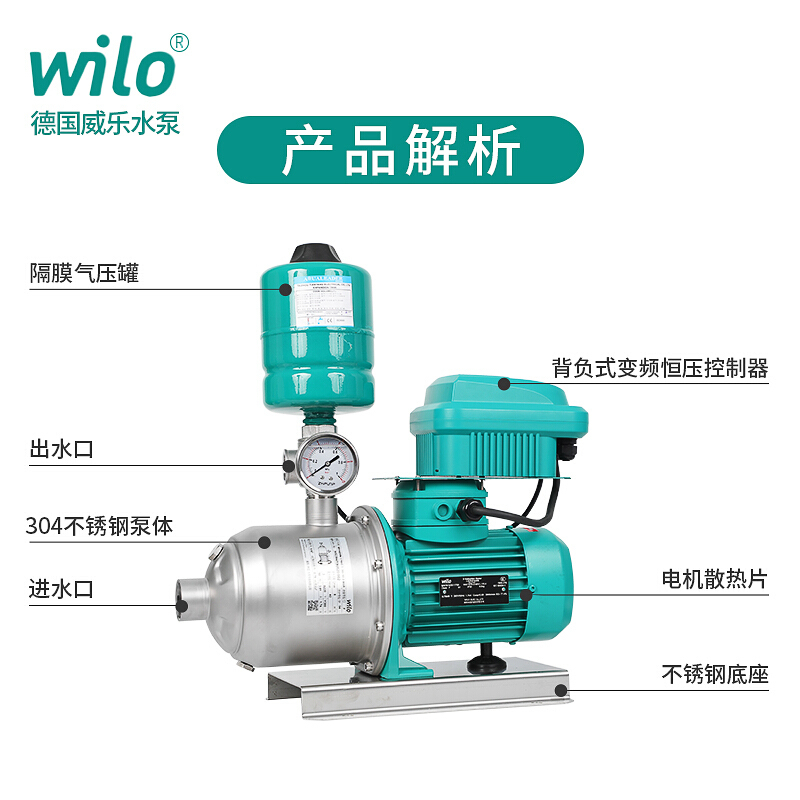 德国威乐wilo变频水泵MHI 805不锈钢变频增压泵别墅家用自来水增压泵恒压泵可调节管道加压泵