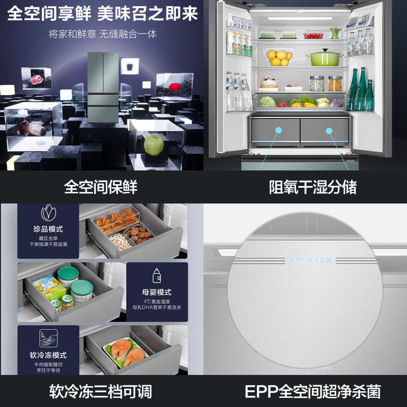 海尔(Haier)超薄零嵌502升多门冰箱 零距离嵌入 全空间保鲜 EPP全空间杀菌BCD-502WGHFD14CBU1图片