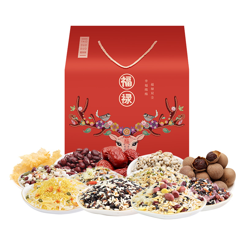 [年货礼盒]姚朵朵福禄杂粮干货礼盒2418g雪花银耳桂圆新疆灰枣薏米仁赤豆