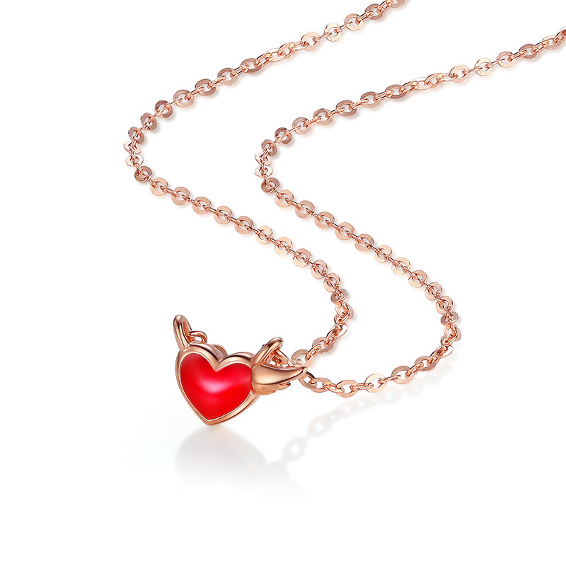 潮宏基少女心系列女神18k金项链玫瑰金彩金爱心套链女士fq