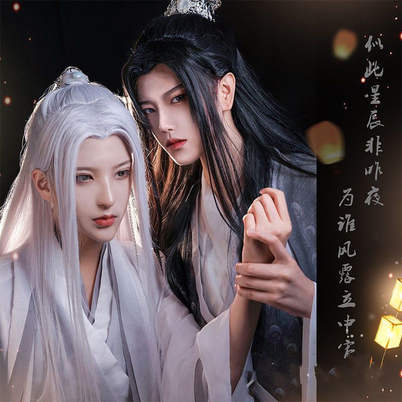 古装汉服男士假发套头套古风长发男马尾发套公子影视表演整顶头套黑色