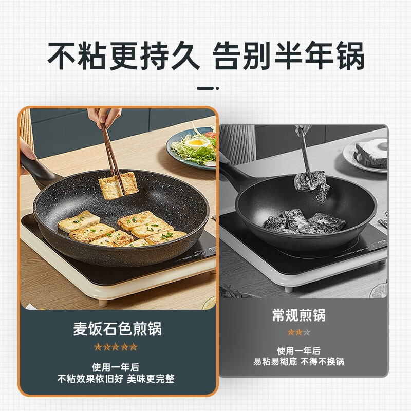 炊大皇(COOKER KING) 炊大皇平底锅不粘锅 麦饭石色煎锅电磁炉燃气煤气灶明 JG26GJ(26cm)高清大图