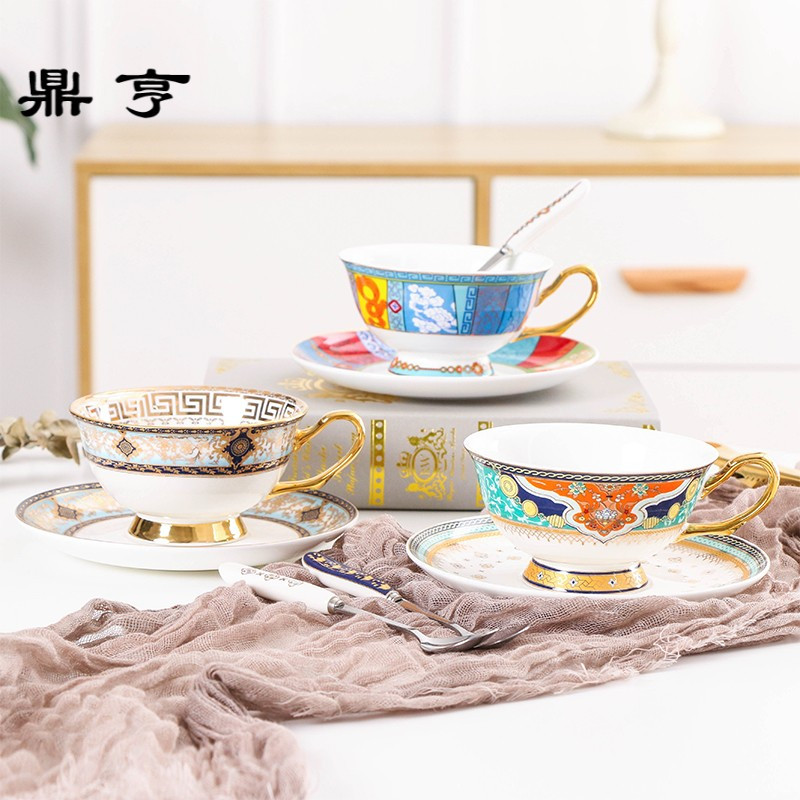 鼎亨骨瓷咖啡杯带勺欧式小 英式下午茶杯碟 花茶杯下午茶具红
