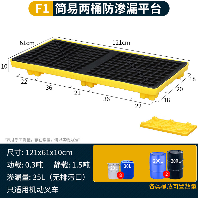 晋舰防渗漏托盘油桶防泄漏托盘危化品液体塑料接油盘F1-121*61*10cm高清大图