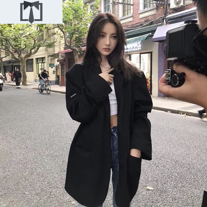SUNTEK黑色西装外套女秋季2020新款韩版宽松休闲时尚百搭网红小西服上衣外套短外套