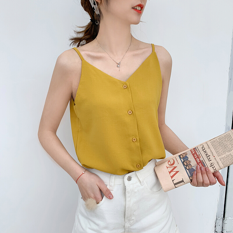 波迷娜(BOMINA)小吊带背心女2021年夏季夏新款外穿内搭夏季雪纺吊带背心短款小清新无袖上衣女外穿宽松打底衫内搭潮