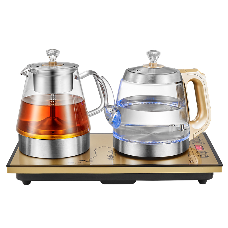 金正煮茶器底部全自动上水电热烧水壶玻璃煮茶器家用抽水烧水煮茶一体电茶炉JZ-A6 香槟金(送分茶泡茶七件套)高清大图